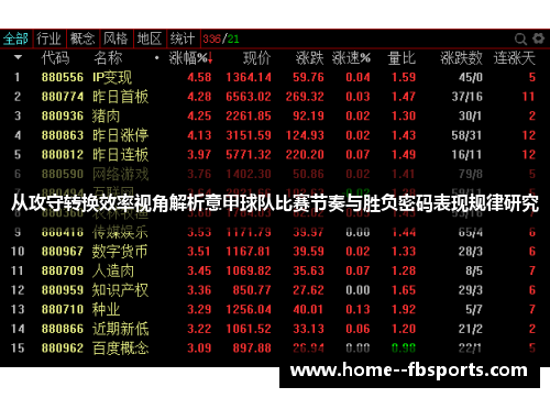 从攻守转换效率视角解析意甲球队比赛节奏与胜负密码表现规律研究
